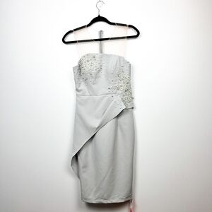NWT Elegant Silver Gray Pearl Embellished Party Dress